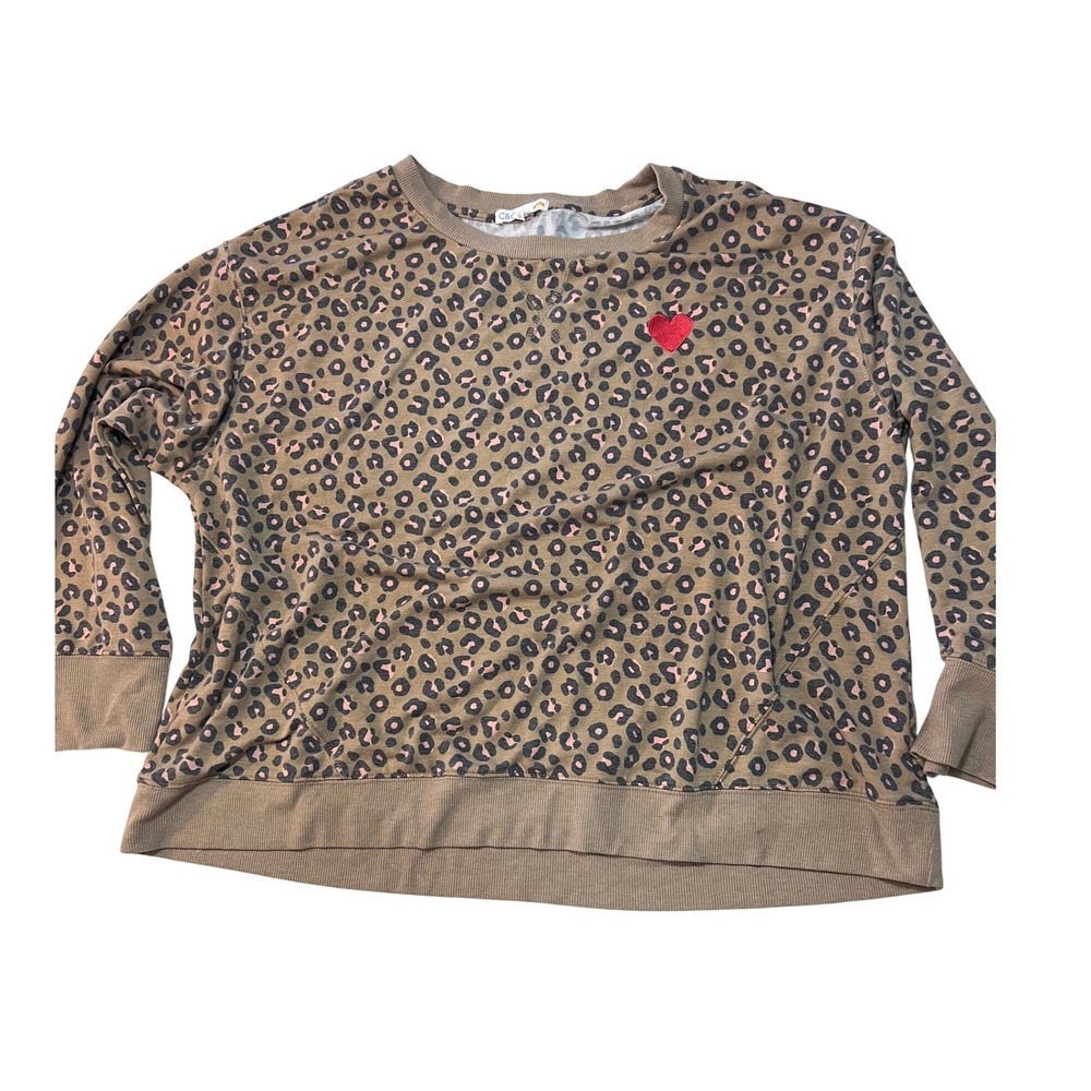 C&C California Womens 3X Leopard Print Heart Sweatshirt‎ Brown Tan 89B01410P